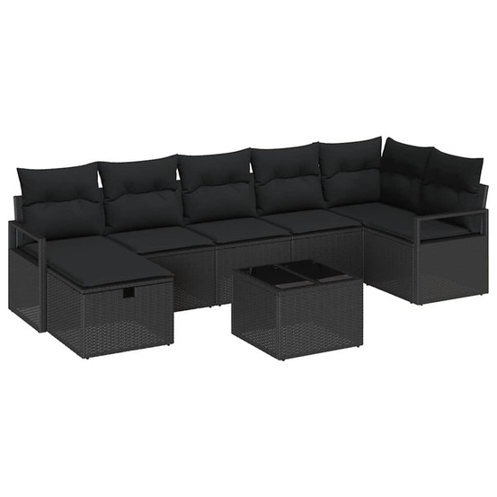 Ensemble de canapés avec coussin 8 pcs noir polyrotin
