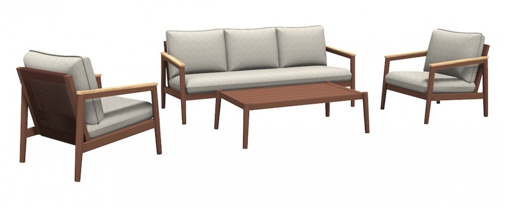 Set 4 pièces - yacht - aluminium époxy - rust - 1 canapé + 2 fauteuils + 1 table basse