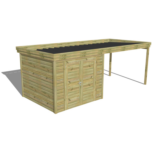 Abri de jardin bois pin traité autoclave 27mm - 6,14x2,64m / 16m2 - bac acier - abri français