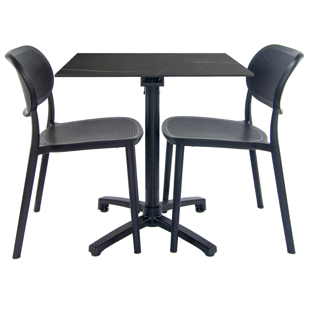 Lot de 1 table pliable marbre feu + 2 chaises pour terrasse