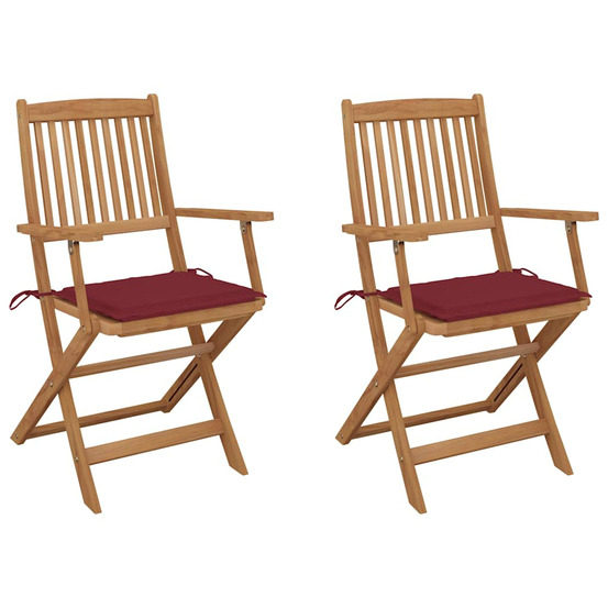 Chaises pliables de jardin lot de 2 avec coussins bois d'acacia
