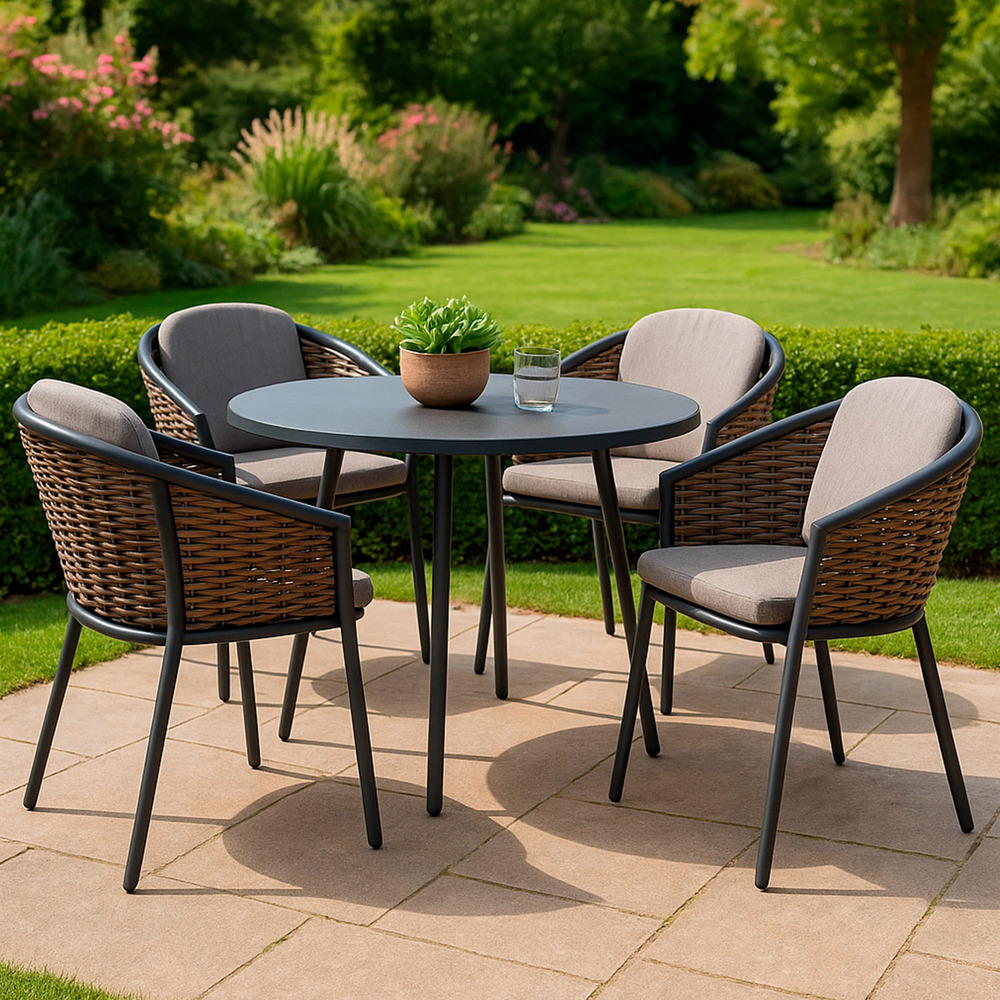 Poltroncina de jardin en wicker synthetique et aluminium couleur graphite