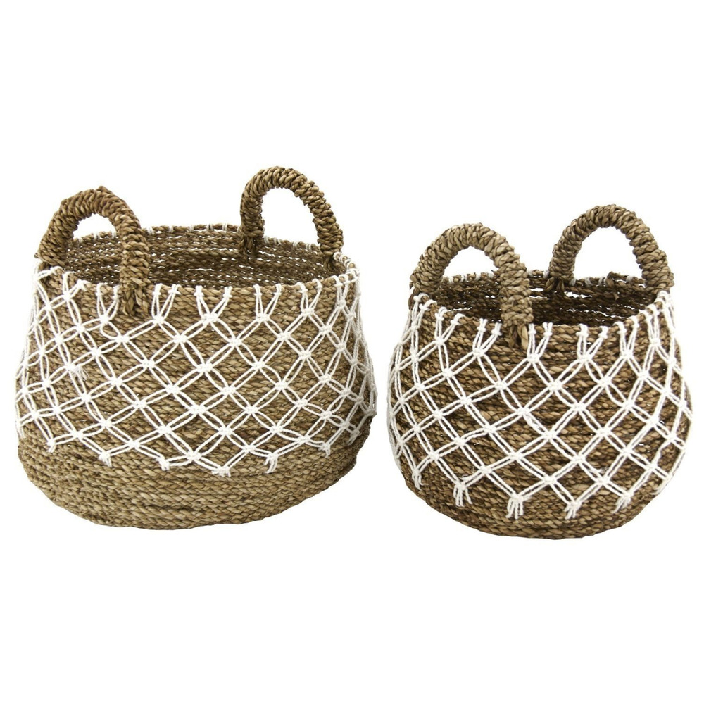 Cache-pots en jonc naturel et crochet (lot de 2)