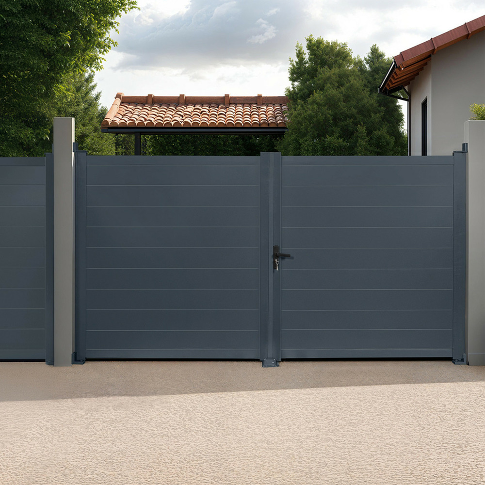 Portail battant 302x160 cm en aluminium gris anthracite