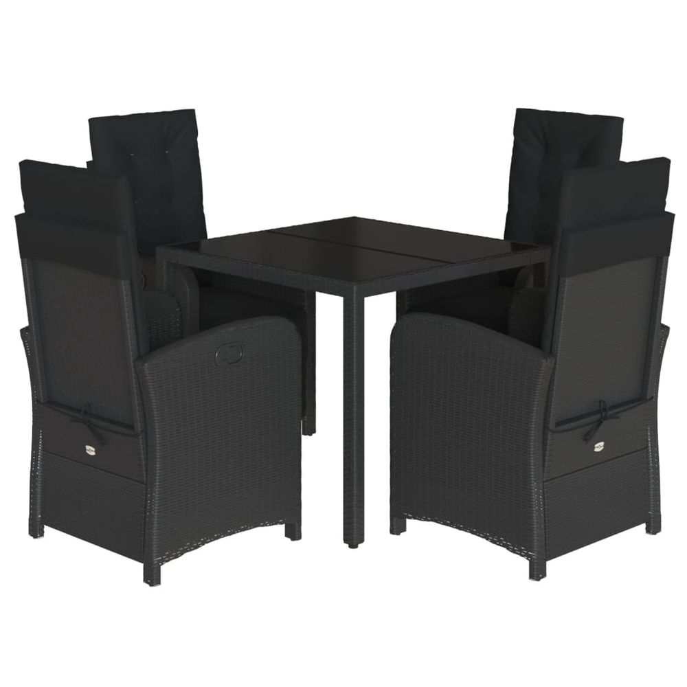 Ensemble à manger de jardin coussins 5pcs noir résine tressée