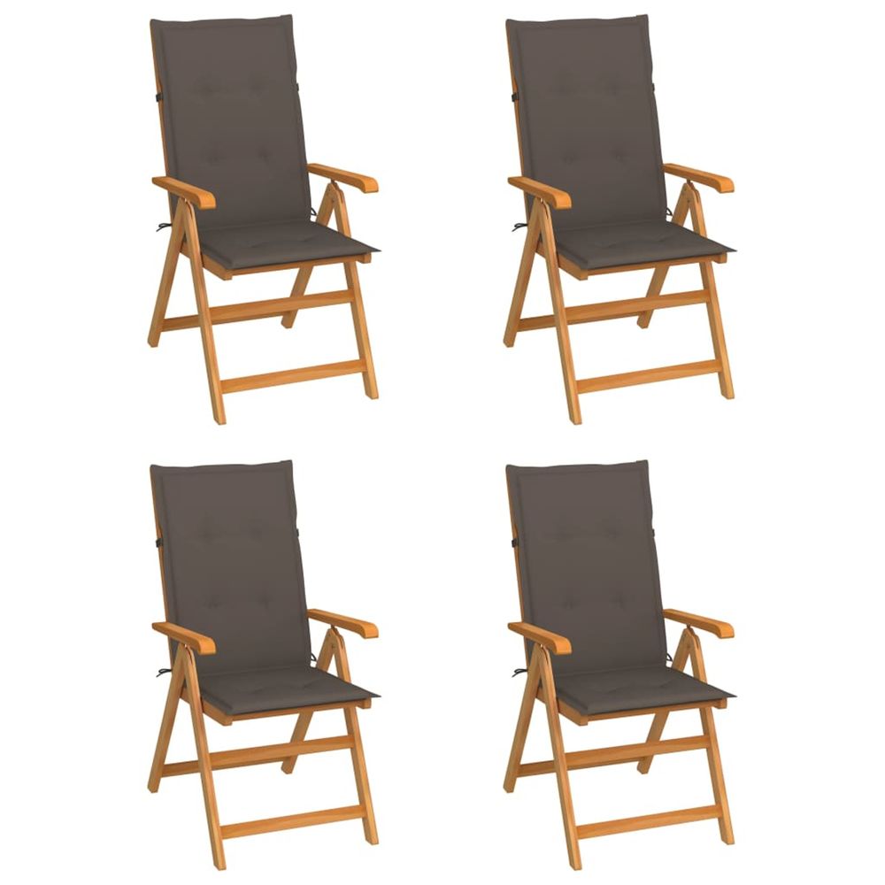 Ensemble de 4 chaises pliantes en teck massif avec coussins taupe