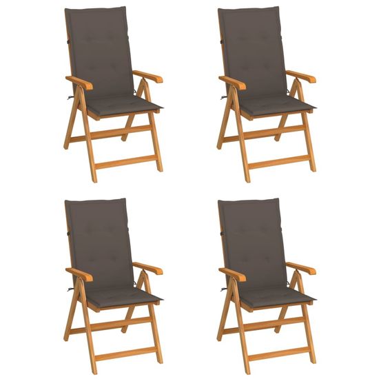 Ensemble de 4 chaises pliantes en teck massif avec coussins taupe