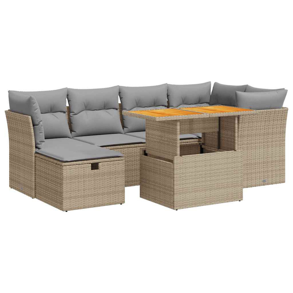 Salon de jardin avec coussins 7 pcs beige résine tressée acacia