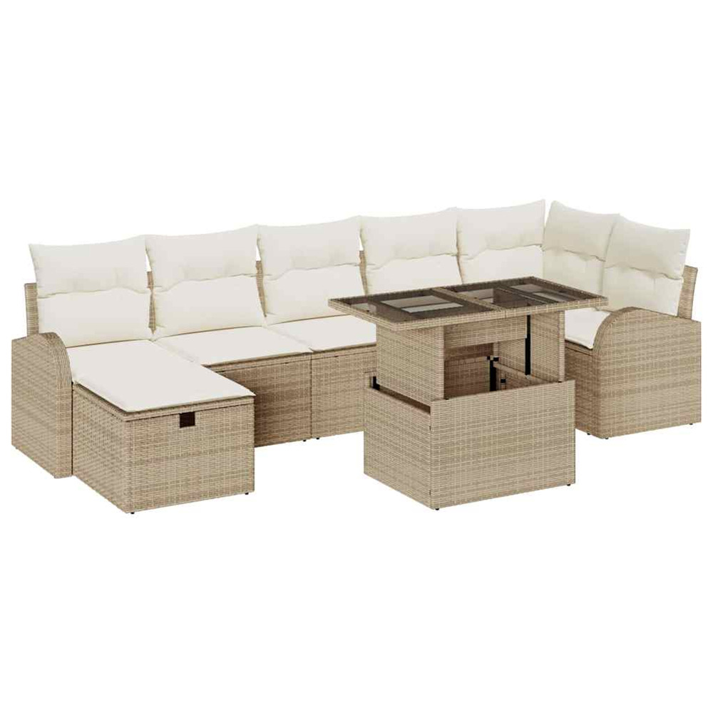 Ensemble de canapé de jardin 8 pcs beige poly rotin