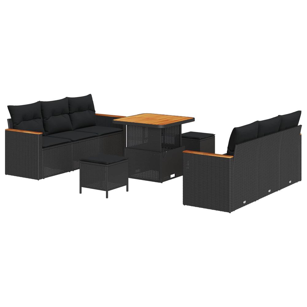 Ensemble de canapé de jardin 9 pcs noir polyrotin