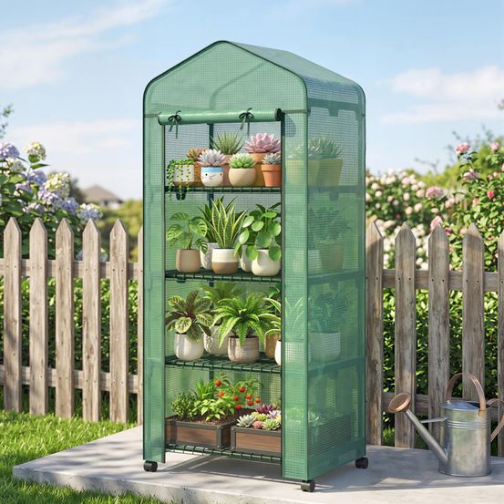 Mini serre de jardin 4 niveaux acier et pe vert 69 x 50 x 165 cm balcon terrasse protection - comfortxl outdoor living