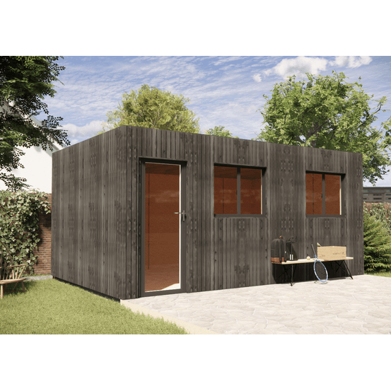 Bureau de jardin habitable en bois 5,5 x 3,5 x 2,7 m avec plancher isolé / menuiseries alu k-line