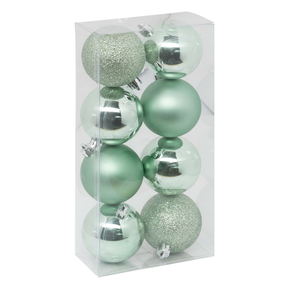 Déco de sapin lot de 8 boules de noël d 7 cm - vert amande