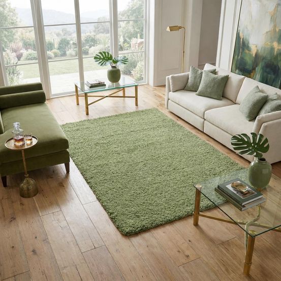 Tapis poils longs shaggy 60x110 rectangle tissé vert motif uni uni l