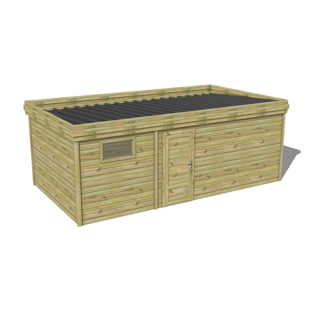 Abri de jardin bois pin traité autoclave 27mm - 6,395x3,44m / 22m2 - bac acier - abri français