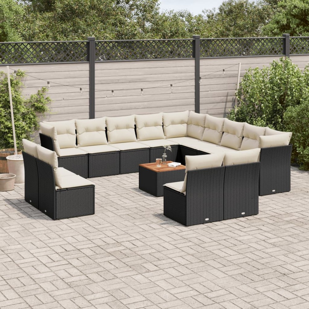 Salon de jardin avec coussins 14 pcs noir résine tressée