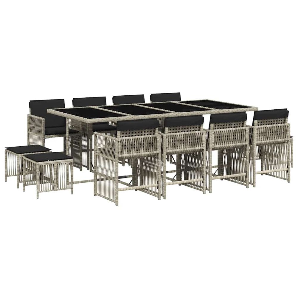 Ensemble à manger de jardin et coussins 13 pcs gris clair rotin