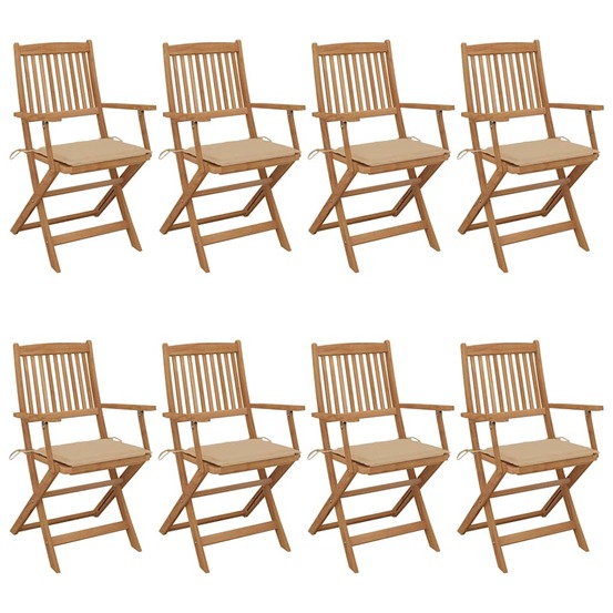 Chaises pliables de jardin lot de 8 avec coussins bois d'acacia