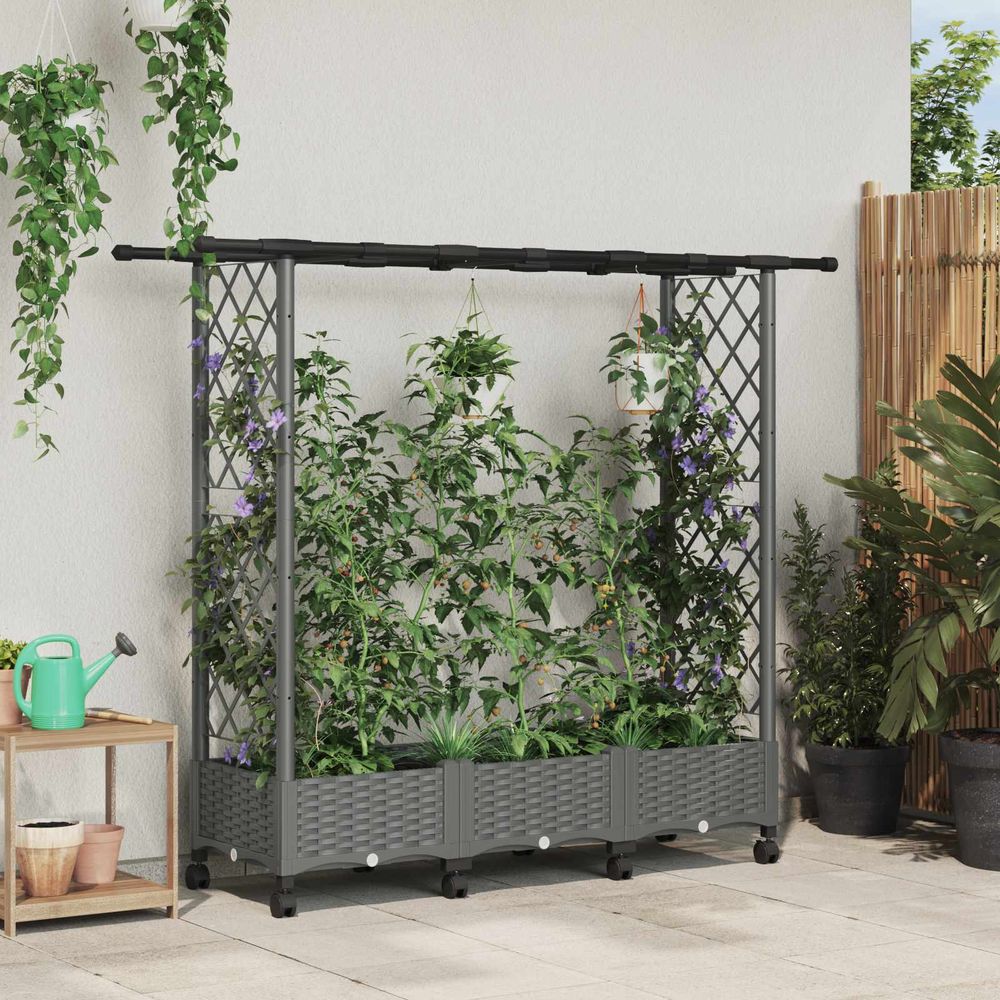Jardinière surélevée polypropylène jardin terrasse support plantes grimpantes 164x40x127 gris