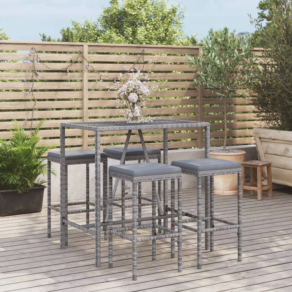 Ensemble de bar de jardin 5 pcs avec coussins gris poly rotin