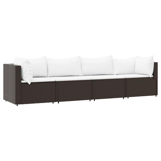 Salon de jardin 4 pcs avec coussins marron résine tressée