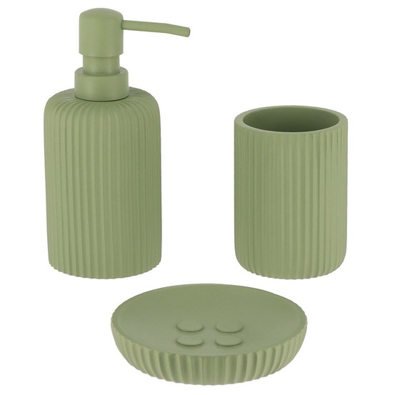 Set gobelet distributeur a savon et porte savon polyresine striee - kaki