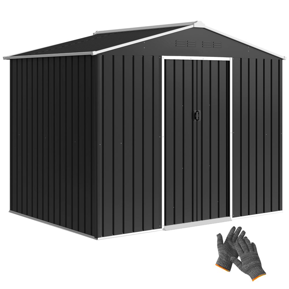 Cabanon de jardin acier galvanisé extérieur grand rangement 236x171x191cm gris foncé - comfortxl outdoor living