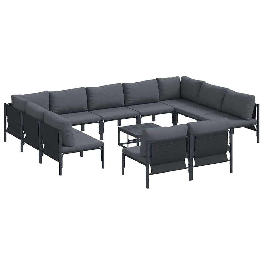 Ensemble de canapé de jardin avec coussin 12 pcs noir acier
