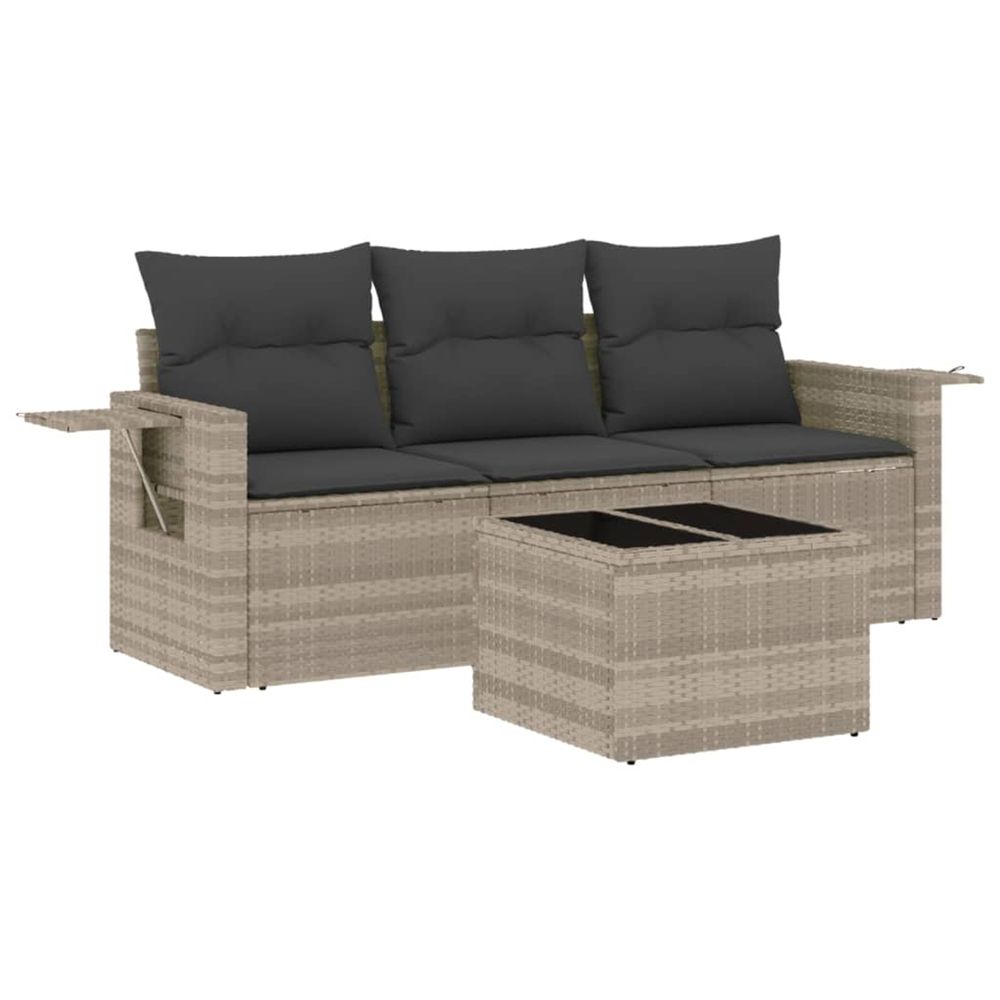 Salon de jardin 4 pcs avec coussins gris clair résine tressée