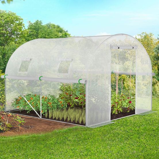 Serre de jardin tunnel 6m² 3 x 2 x 2 m acier galvanisé + bâche anti-uv avec porte et fenêtres roma blanche toutes saisons
