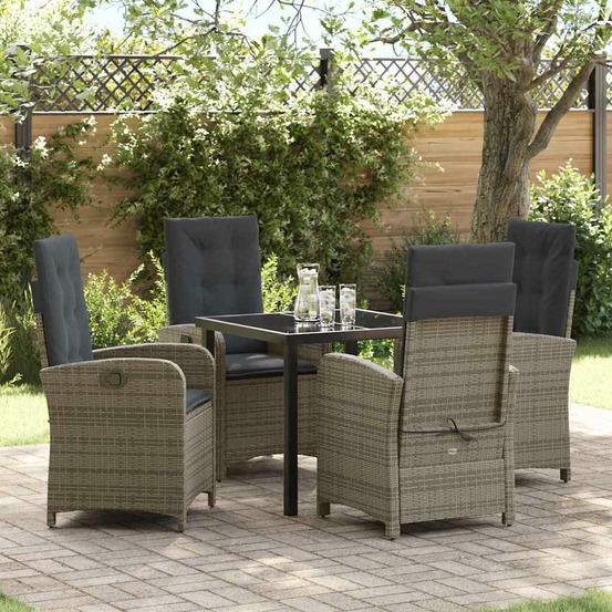 Ensemble de salle à manger pour jardin 5 pcs gris polyrotin