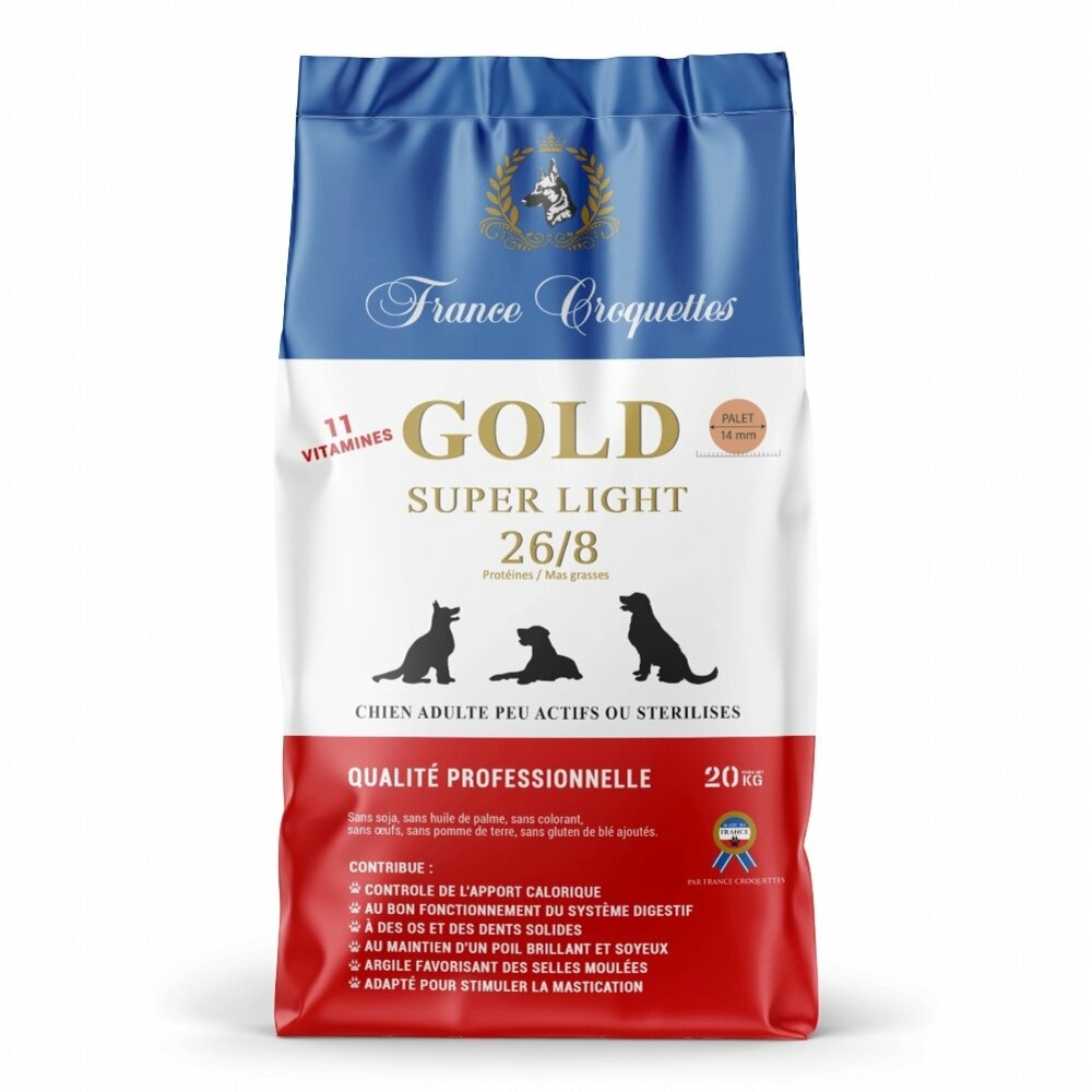 France croquettes pour chien adulte gold super light 26/8 -20kg - stérilisé et/ou embonpoint - haute finition - formule allégée