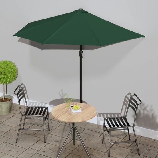 Parasol de balcon avec mât en aluminium vert 270x144 cm demi