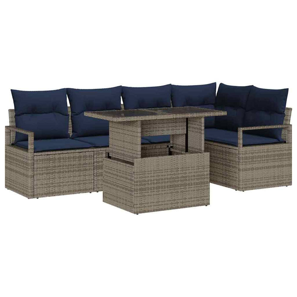 Ensemble de canapé de jardin 6 pcs gris et bleu marine