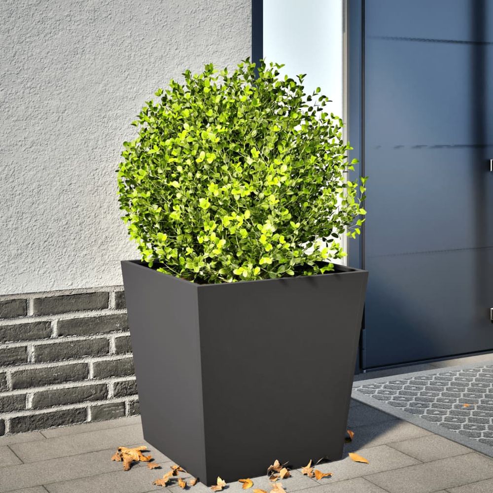 Bac à fleurs cubique spacieux en acier résistant design minimaliste pour arbustes et plantes noir 50x50x50cm