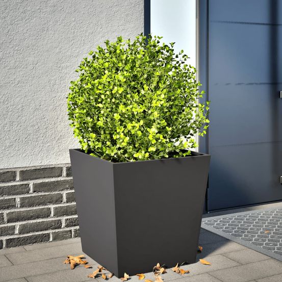 Bac à fleurs cubique spacieux en acier résistant design minimaliste pour arbustes et plantes noir 50x50x50cm