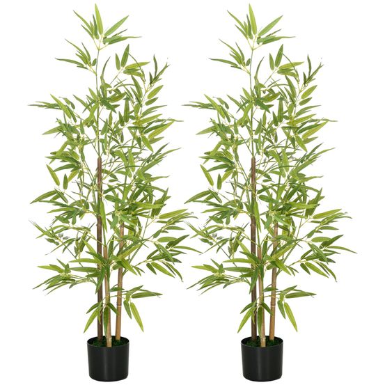 Lot 2 bambous artificiels plastique décoration intérieure 120cm vert