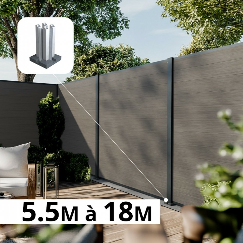 Kit clôture composite poteau sur platines - cruz argent h-1,8m