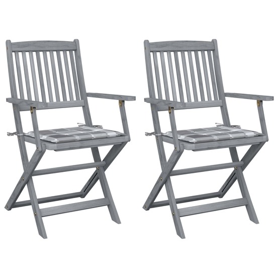 Chaises pliables d'extérieur lot de 2 et coussins bois d'acacia