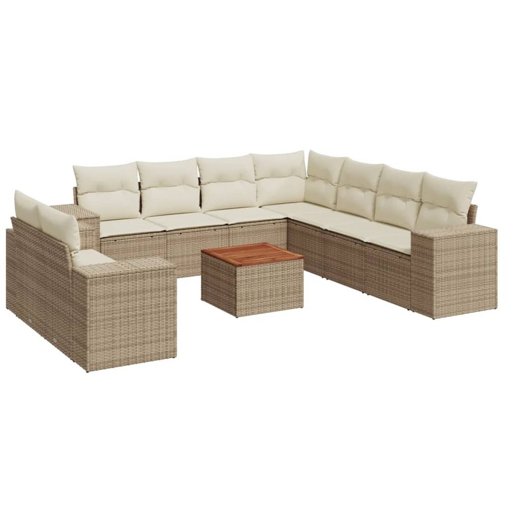 Salon de jardin avec coussins 10 pcs beige résine tressée
