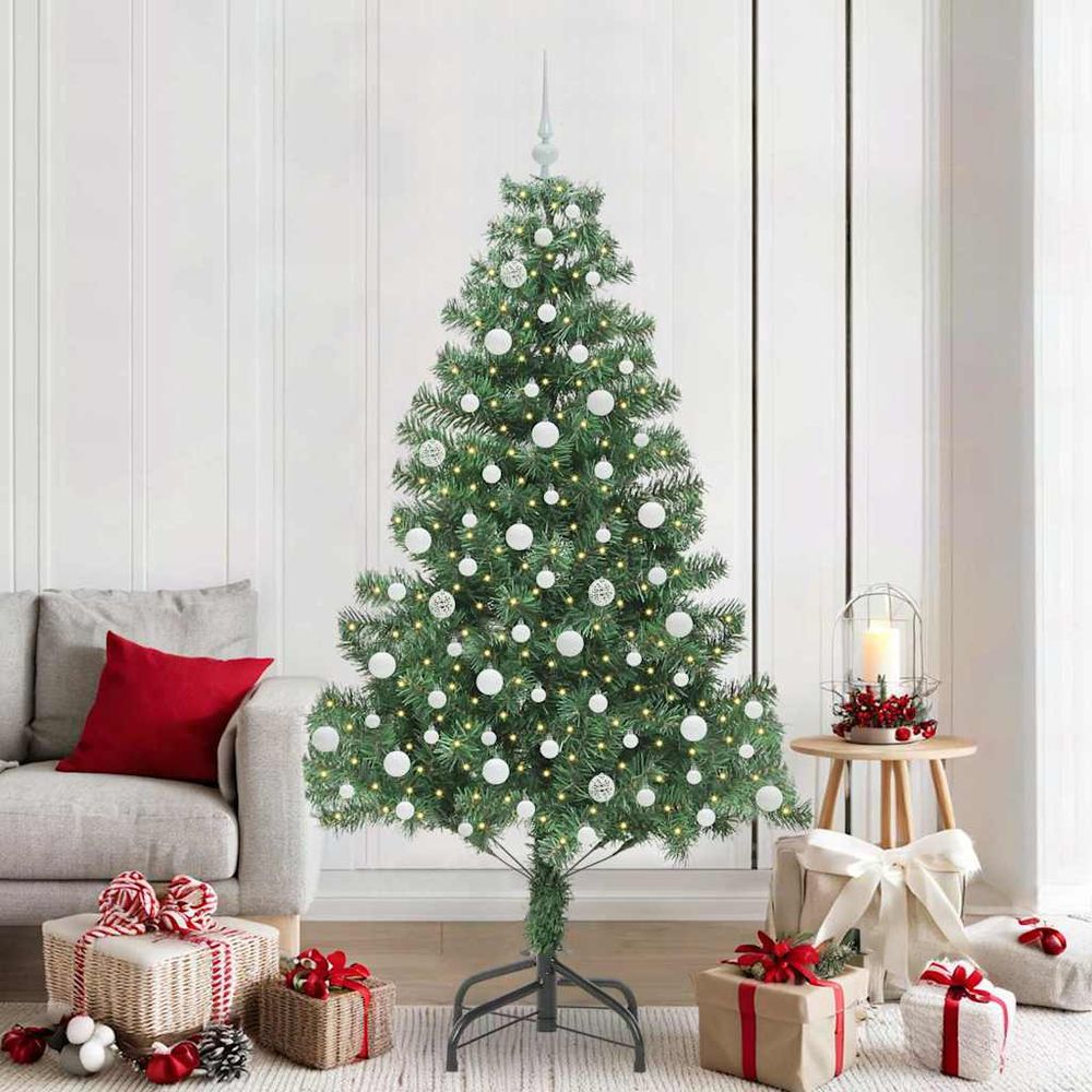 Sapin de noël tout-en-un 210cm, montage facile avec lumières led intégrées et décorations