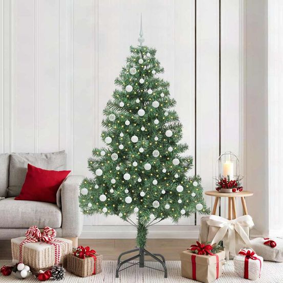 Sapin de noël tout-en-un 210cm, montage facile avec lumières led intégrées et décorations