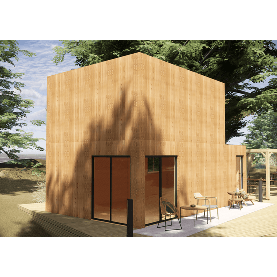Studio de jardin bien isolé en bois 7,7x4,6x2,7 m / isolation re2020, plancher isolé, mezzanine, terrasse / menuiseries alu k-line