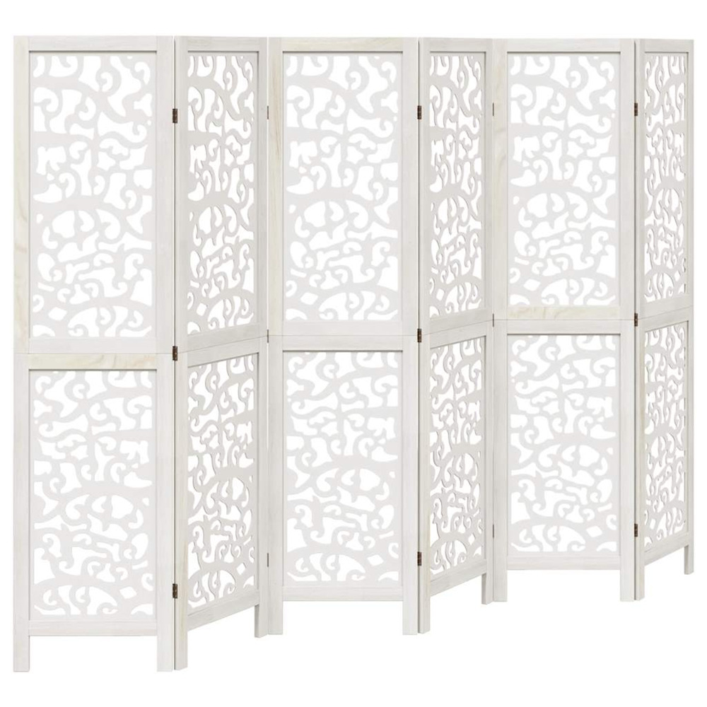 Cloison de séparation 6 panneaux blanc bois de paulownia massif