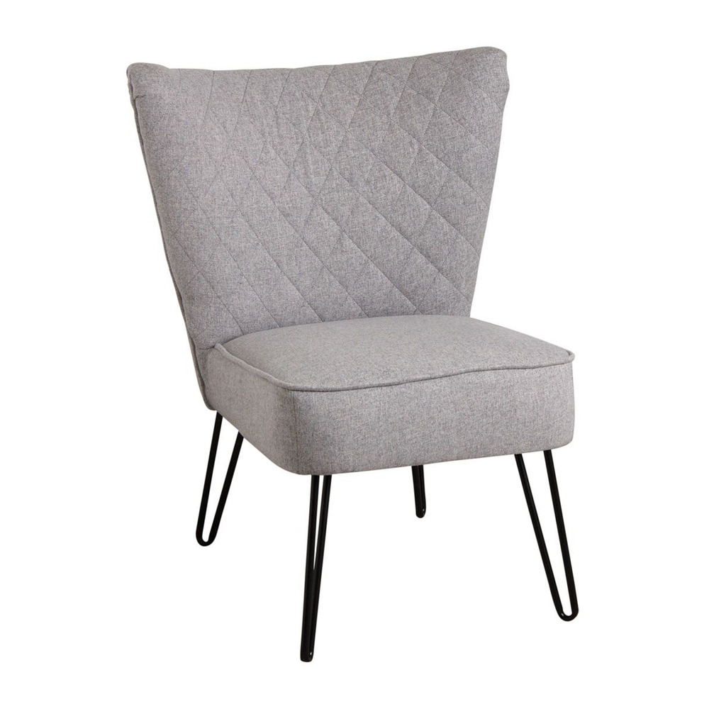 Fauteuil en polyester gris et métal capiton