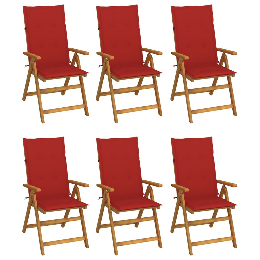 Chaises pliables de jardin lot de 6 avec coussins bois d'acacia