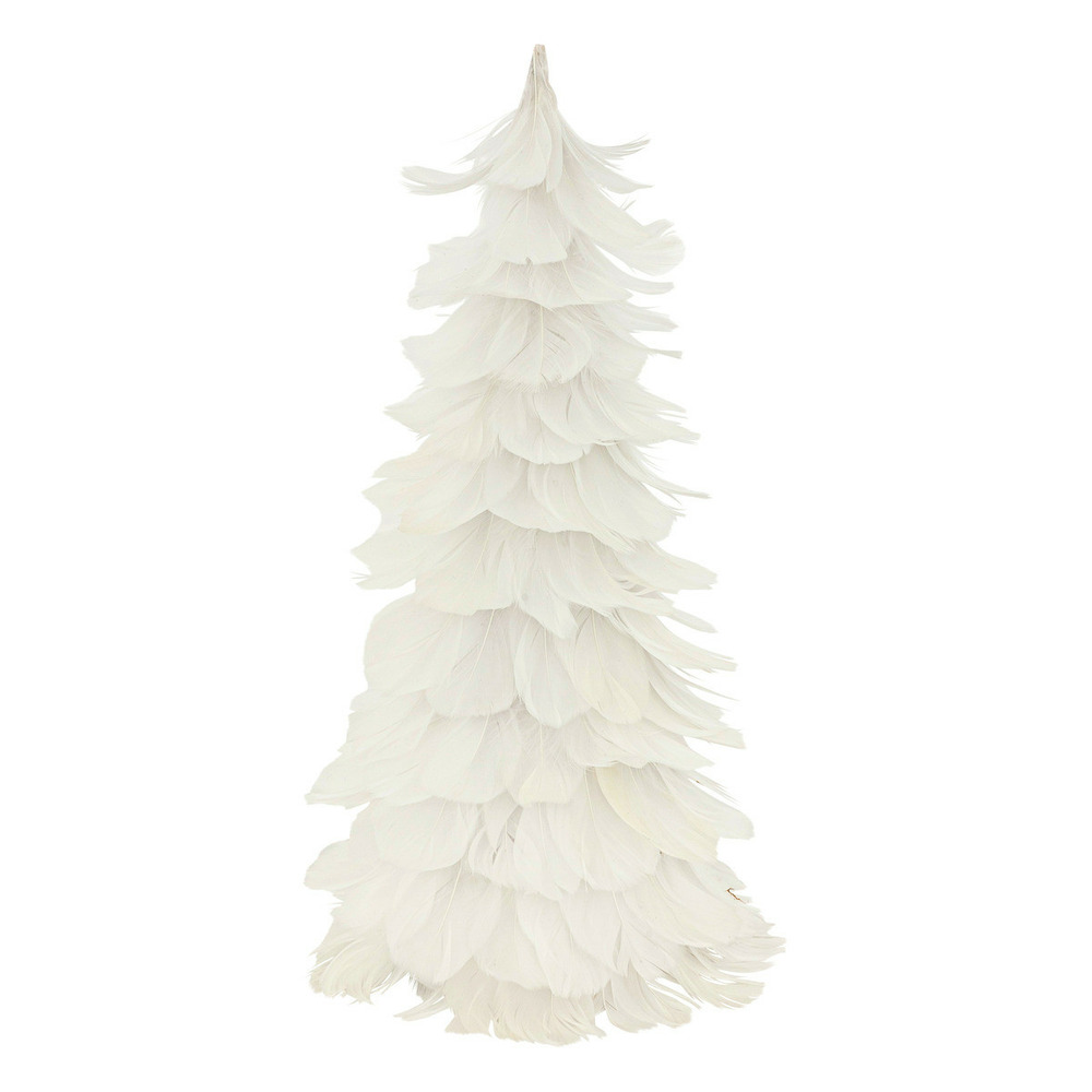 Déco de noël cône en plume blanc avec finition paillettes argent h 40 cm