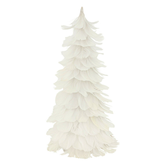 Déco de noël cône en plume blanc avec finition paillettes argent h 40 cm