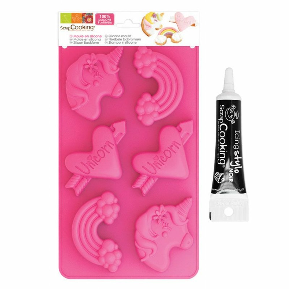 Moule en silicone licornes + stylo de glaçage noir