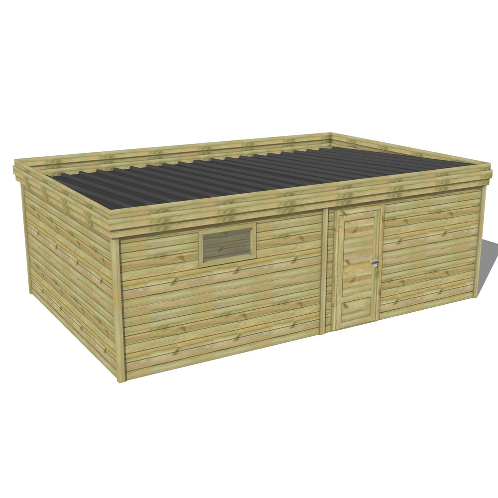 Abri de jardin bois pin traité autoclave 27mm - 7,29x4,34m / 32m2 - bac acier - abri français